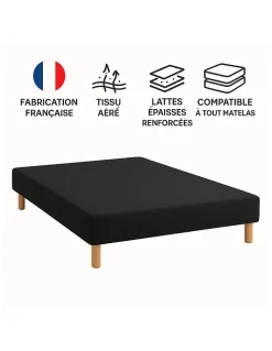 SOMMIER TAPISSIER NOIR 120x190 cm FABRICATION FRANÇAISE ARTISANALE PIEDS OFFERTS HAUTEUR avec PIEDS 27 cm