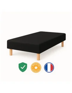 SOMMIER TAPISSIER NOIR 90x190 cm FABRICATION FRANÇAISE ARTISANALE PIEDS OFFERTS HAUTEUR avec PIEDS 27 cm