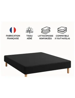 SOMMIER TAPISSIER NOIR 160x200 cm FABRICATION FRANÇAISE ARTISANALE PIEDS OFFERTS HAUTEUR avec PIEDS 27 cm