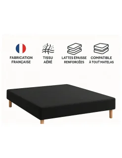 SOMMIER TAPISSIER NOIR 140x200 cm FABRICATION FRANÇAISE ARTISANALE PIEDS OFFERTS HAUTEUR avec PIEDS 27 cm
