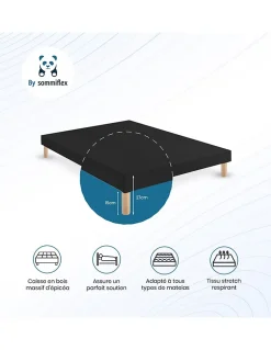 SOMMIER TAPISSIER NOIR 70x190x2 (140x190) FABRICATION FRANÇAISE ARTISANALE PIEDS OFFERTS HAUTEUR avec PIEDS 27 cm