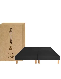 SOMMIER TAPISSIER NOIR 100x200x2 (200x200) FABRICATION FRANÇAISE ARTISANALE PIEDS OFFERTS HAUTEUR avec PIEDS 27 cm