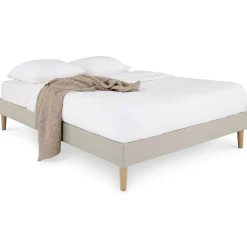 Sommier tapissier QUIMPER 140 x 190 cm revêtement tissu - Beige