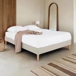 Sommier tapissier QUIMPER 140 x 190 cm revêtement tissu - Beige