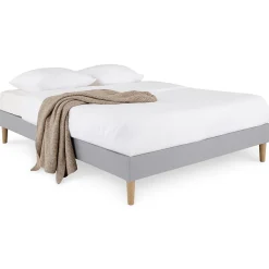 Sommier tapissier QUIMPER 140 x 190 cm revêtement tissu - Gris