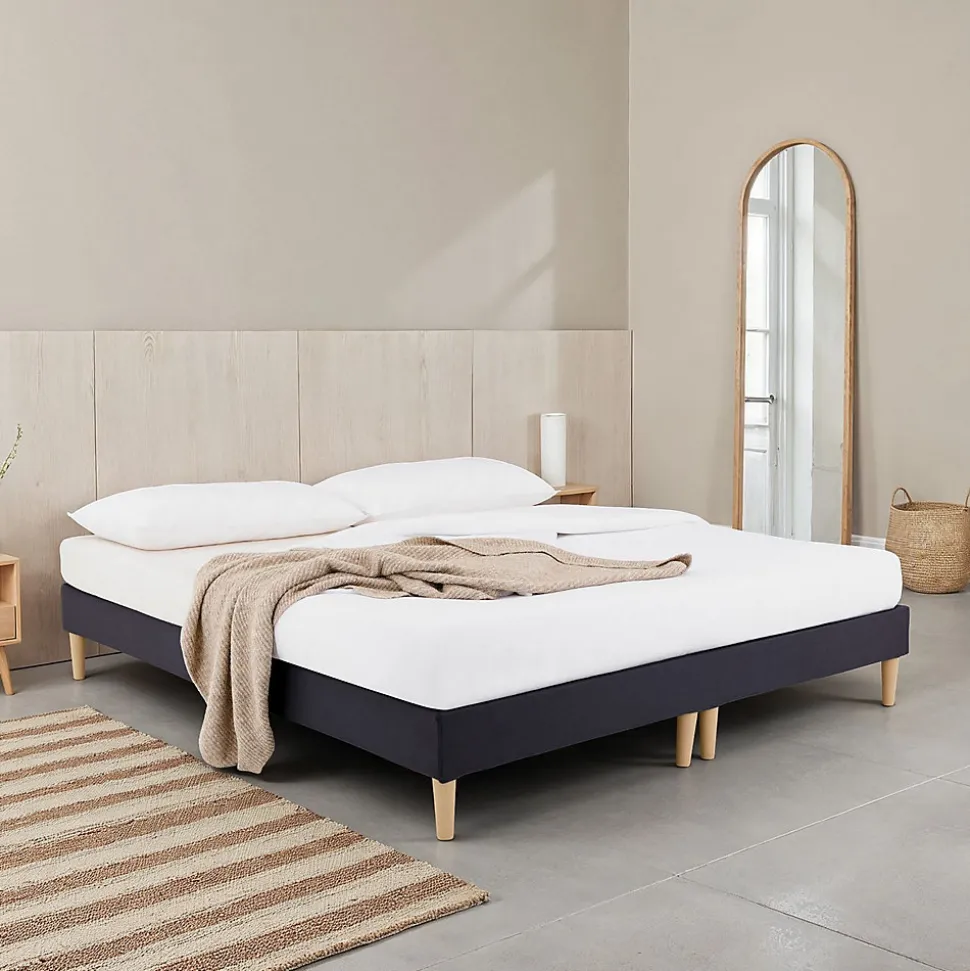 Sommier tapissier RENNES 180 x 200 cm revêtement tissu - Noir