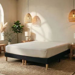 Sommier tapissier RENNES 180 x 200 cm revêtement tissu - Noir