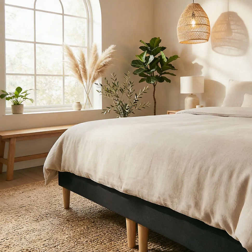 Sommier tapissier RENNES 180 x 200 cm revêtement tissu - Noir