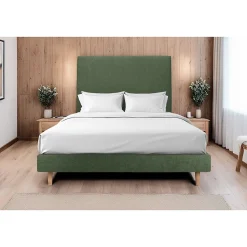 Sommier Tapissier Tissu Vert 140x200 H29cm