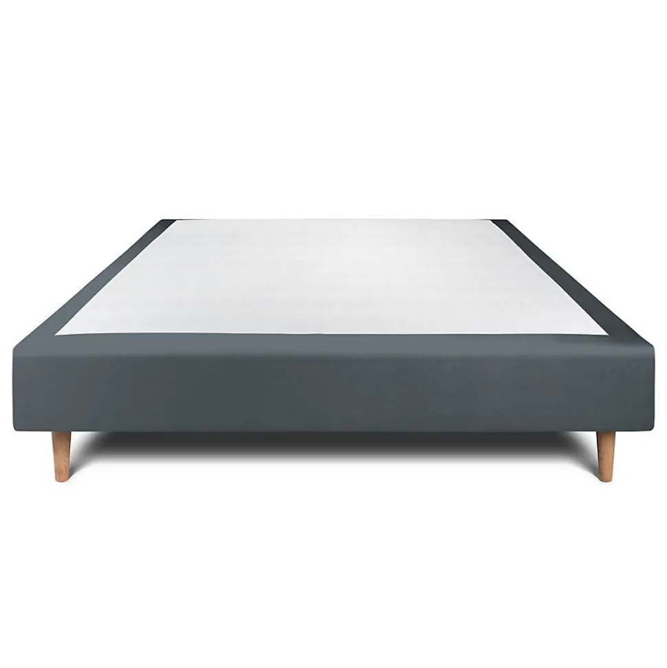 Sommier Tapissier Velours Gris anthracite 160x200 H35cm