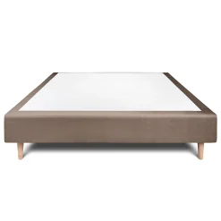 Sommier Tapissier Velours Taupe 140x200 H35cm