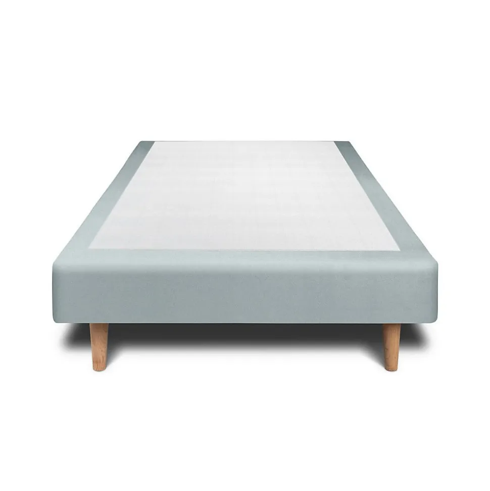 Sommier Tapissier Velours Gris bleuté 90x190 H35cm