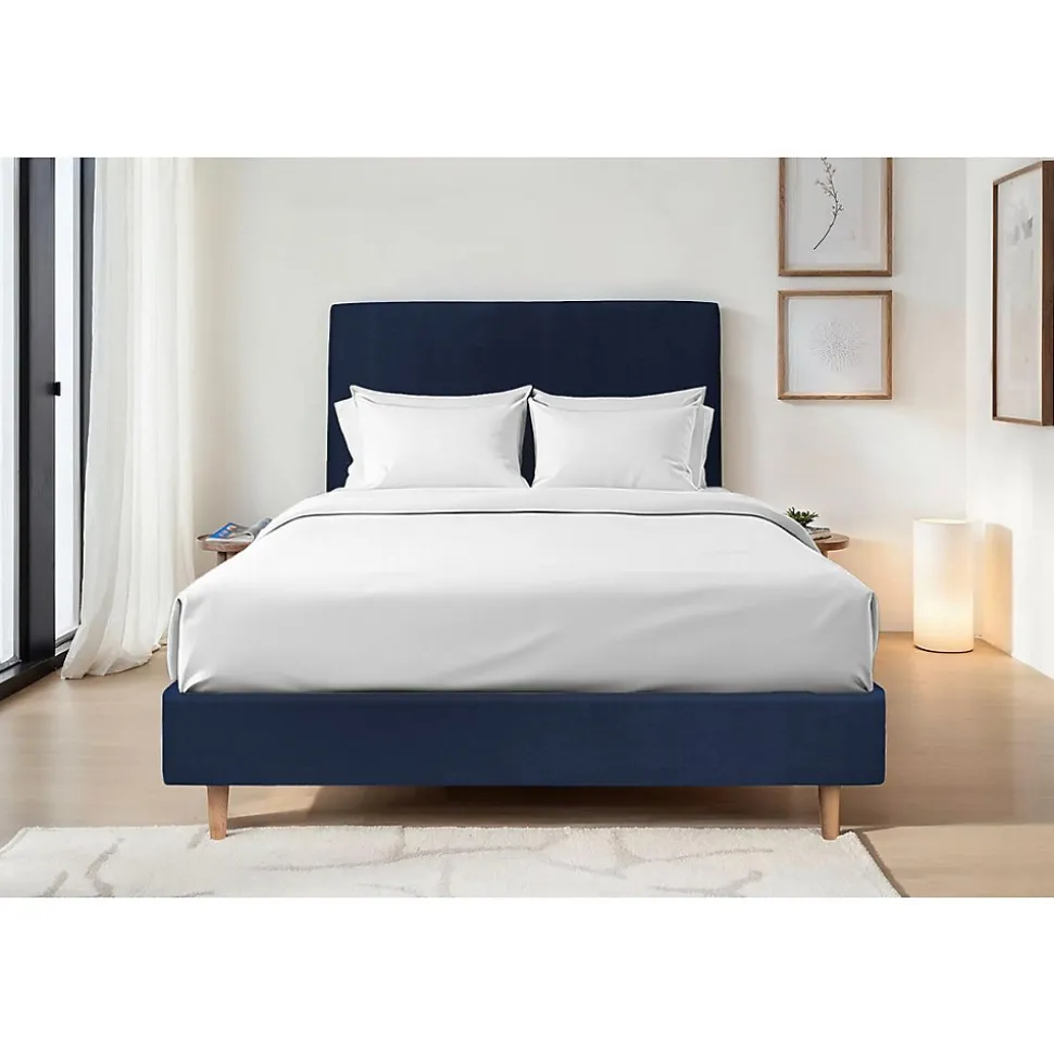 Sommier Tapissier Velours Bleu 160x200 H35cm