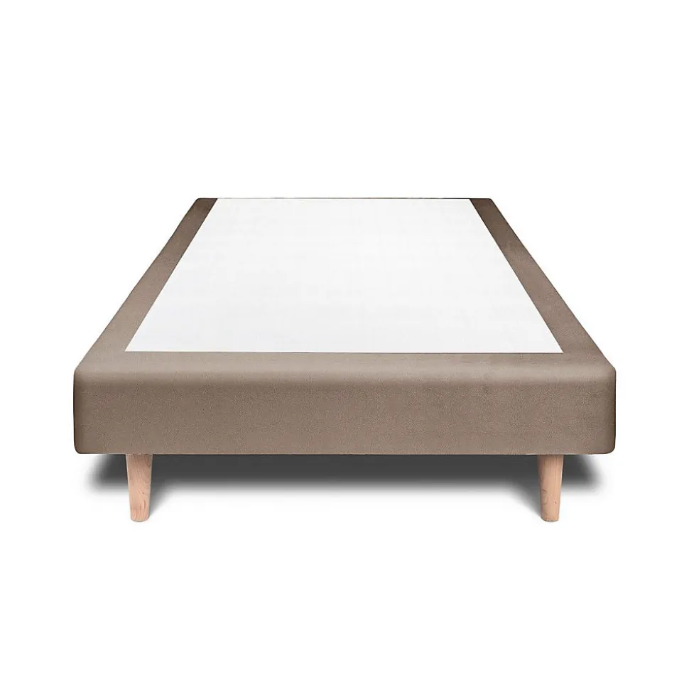 Sommier Tapissier Velours Taupe 90x190 H29cm