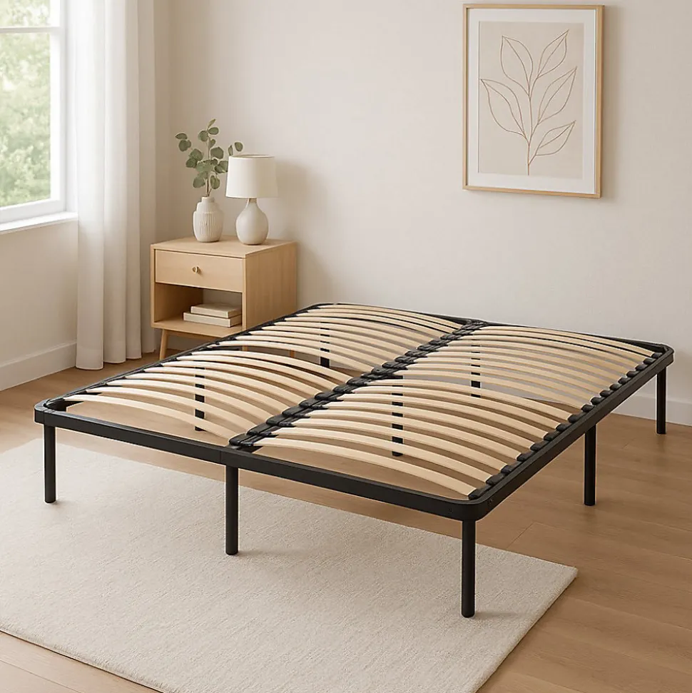 Sommier 180x200 Cadre à Lattes Renforcé et Soutien Réglable - 29 cm en Métal - 1,4 mm - 34 Lattes de 9 mm et 3,5 cm - Confort Opti