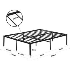 Sommier 140x190, Cadre de Lit 140x190 cm, Hauteur 36 cm pour Rangement, Plateforme en Métal, Lit 140 x 190 avec Sommier