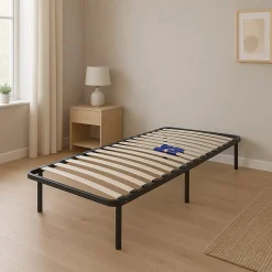 Sommier 140x190 cm Noir Cadre à lattes Renforcé - Compatible avec tous matelas - Soutien réglable - 17 lattes en 9mm - Structure m