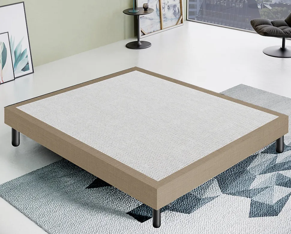 Sommier 120x200 Tapissier Déco Couleur Beige Resistant Jusqu'à 120 Kg Par Personne