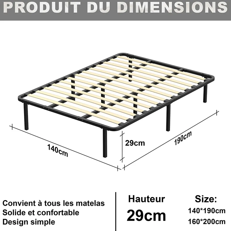 Sommier 140x190cm Hauteur de 29 cm