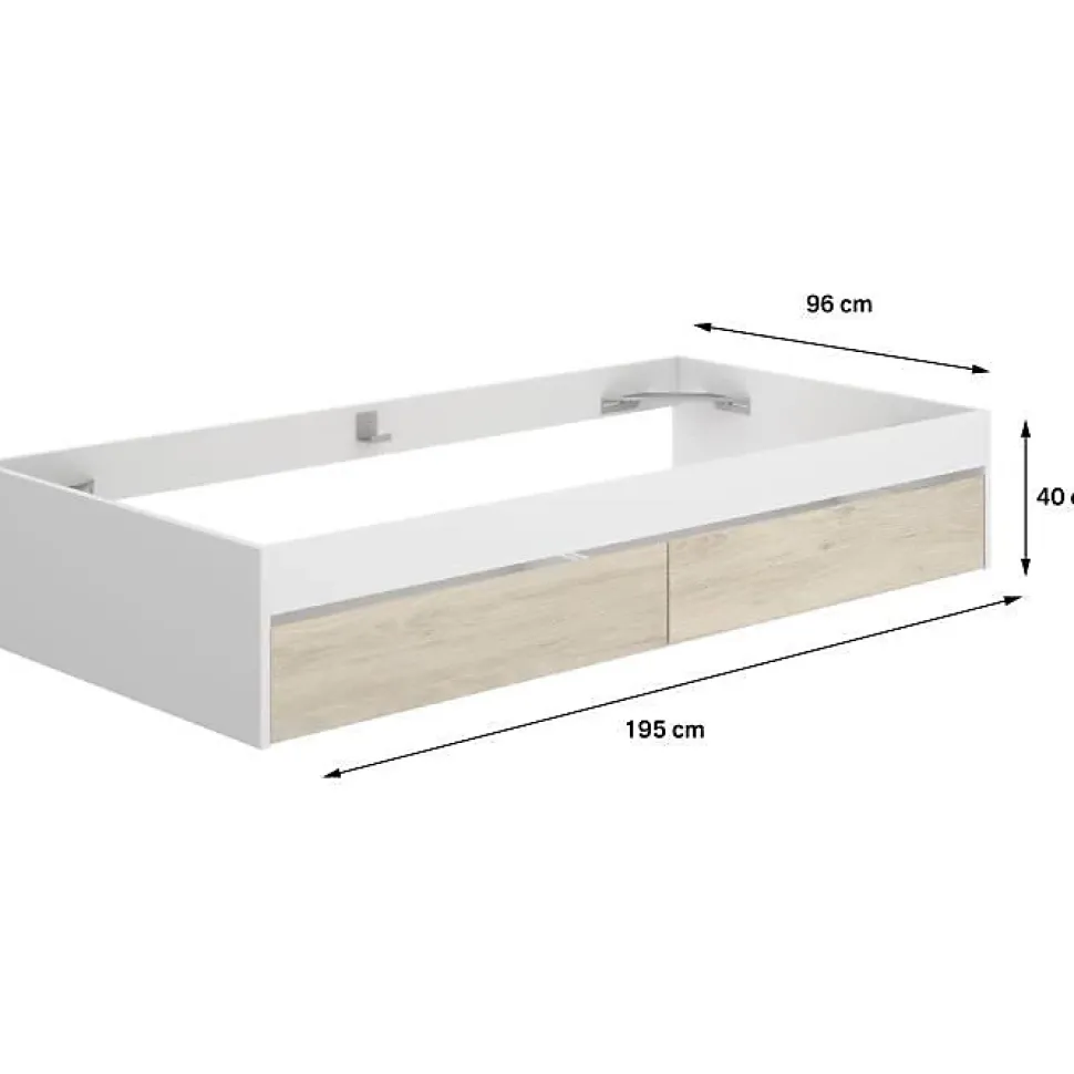 Structure de lit - LAGO - 2 tiroirs - 90 x 190 cm - Blanc / Chene