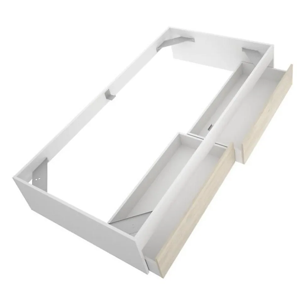 Structure de lit - LAGO - 2 tiroirs - 90 x 190 cm - Blanc / Chene