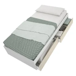 Structure de lit - LAGO - 2 tiroirs - 90 x 190 cm - Blanc / Chene