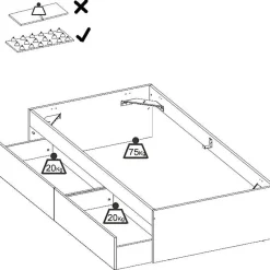 Structure de lit - LAGO - 2 tiroirs - 90 x 190 cm - Blanc / Chene
