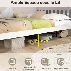 Structure de Lit 200x140CM avec Bureau Étude sur le Côté et 2 Tiroirs Aucun Sommier Nécessaire 253X102X193CM Blanc