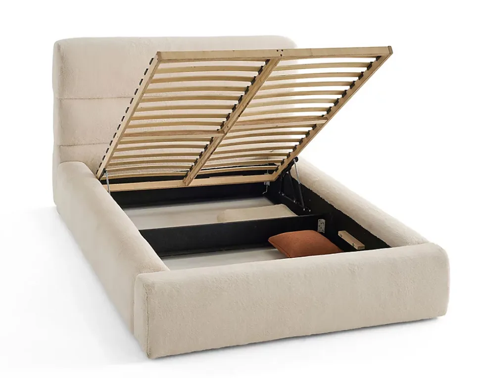 Sunset - lit coffre - 140x190 cm - sommier inclus - en fausse fourrure - Lisa Design