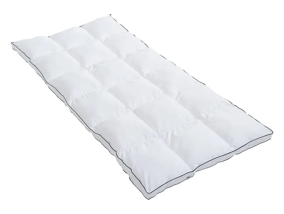 Surconfort de matelas anti-acariens 1 place - 90x 190 cm - Enveloppe satin 120 fils/cm2 - garnissage 1000gr/m2 - Blanc passepoil
