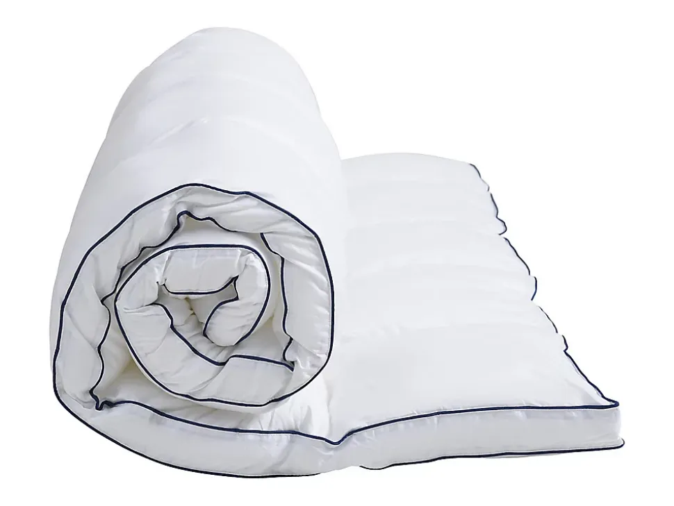 Surconfort de matelas anti-acariens 1 place - 90x 190 cm - Enveloppe satin 120 fils/cm2 - garnissage 1000gr/m2 - Blanc passepoil