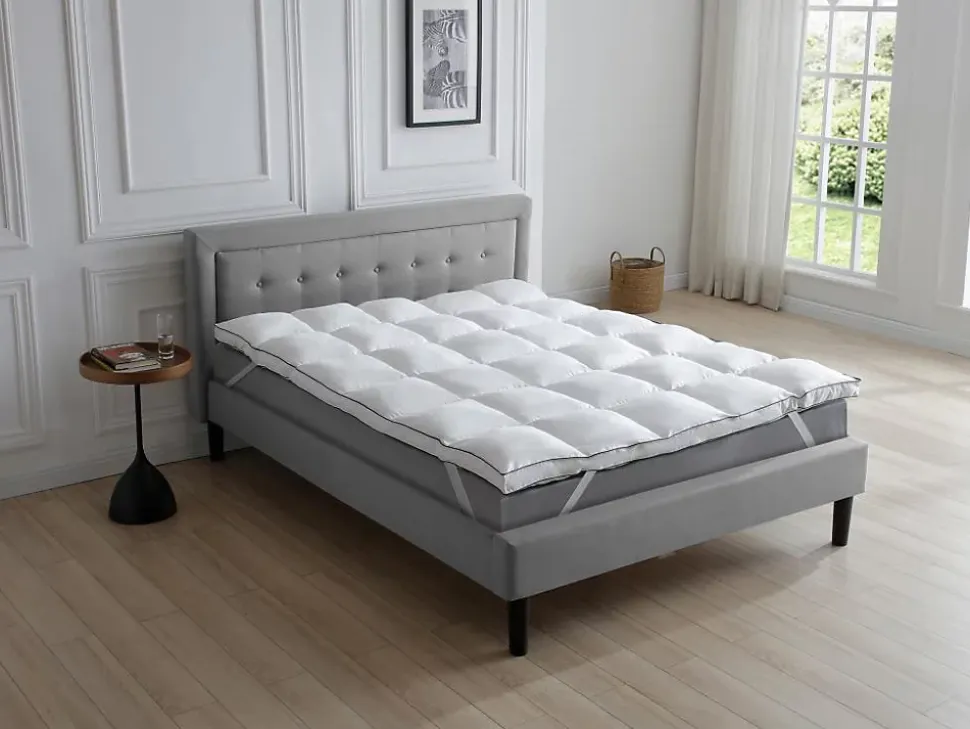 Surconfort de matelas anti-acariens 2 places - 140 x 190 cm - Enveloppe satin 120 fils/cm2 - garnissage 1000gr/m2 - Blanc