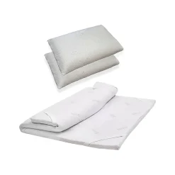 Surmatelas double Sagittaire, Ensemble matelas avec oreillers, surmatelas en mousse à mémoire de forme, 160x190xh5 cm