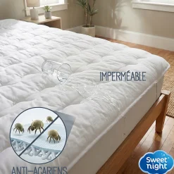Surmatelas Moelleux 160x200 cm - Protege Matelas Impermeable - Housse Coton - 4 Coins Elastiques - Traitement Anti-Acarien