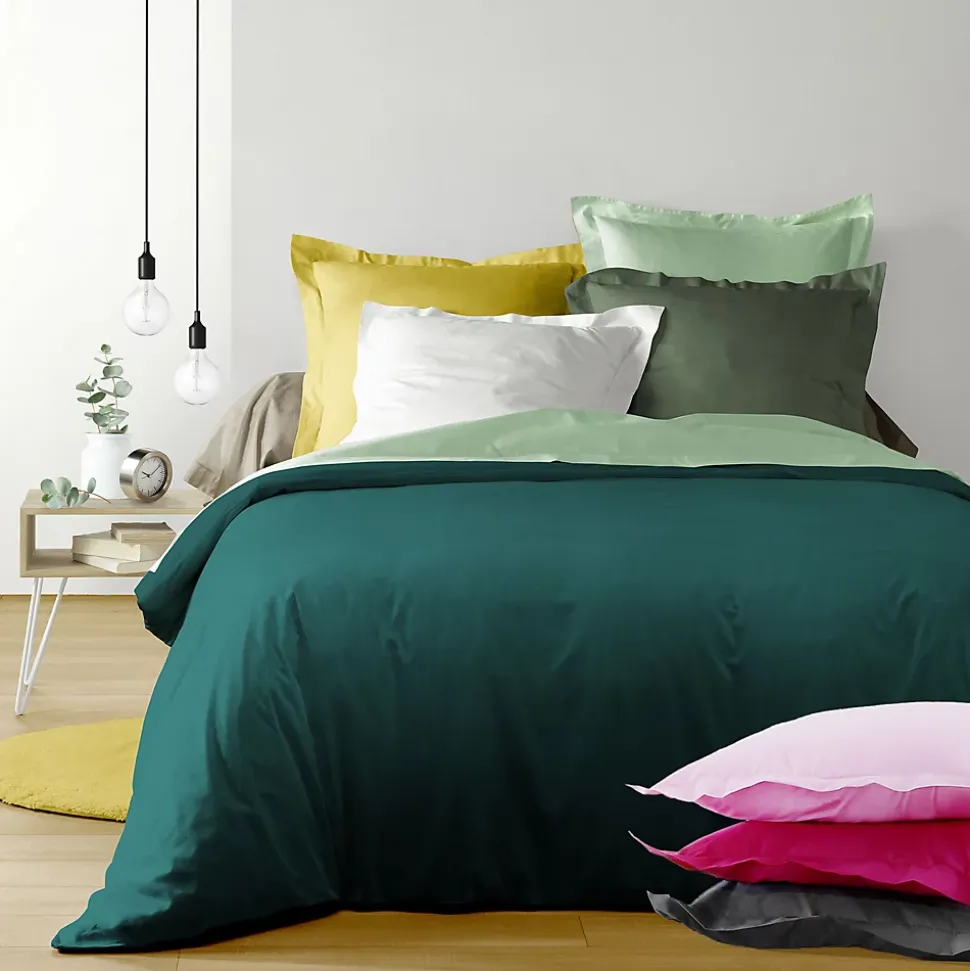 Taie de traversin 85 x 185 cm Coton uni 57 fils Myrtille Finition point bourdon élégante