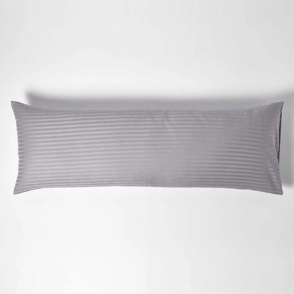 Taie de traversin gris satin rayé en coton égyptien 330 fils, 50x140 cm - HOMESCAPES