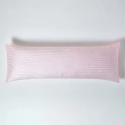 Taie de traversin rose satin rayé en coton égyptien 330 fils, 50x140 cm - HOMESCAPES
