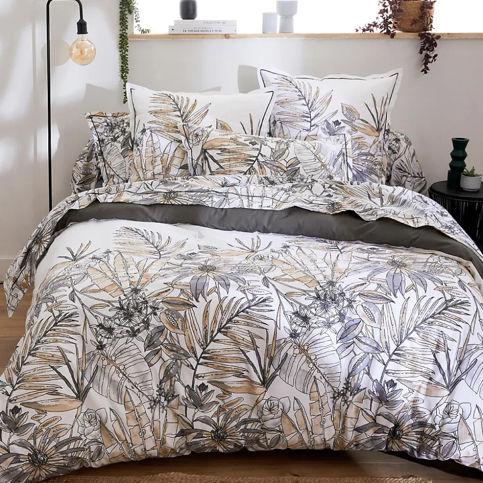 Taie de traversin 140x43 cm coton SUMATRA gris Fusain