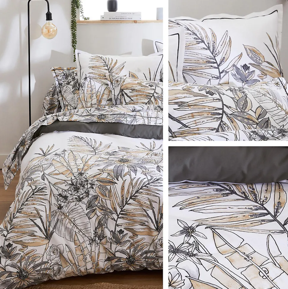 Taie de traversin 140x43 cm coton SUMATRA gris Fusain