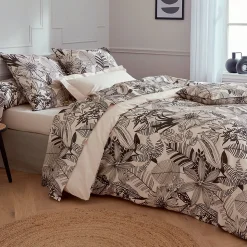 Taie de traversin 240x43 cm percale de coton ALBA beige/noir