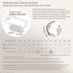 Taie de traversin 240x43 cm percale de coton ALBA beige/noir