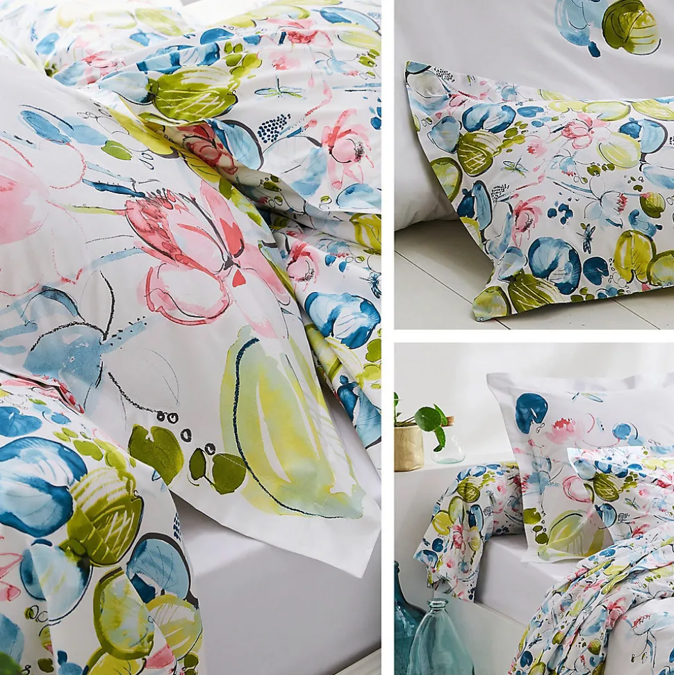 Taie de traversin 140x43 cm percale coton NENUPHAR aqua