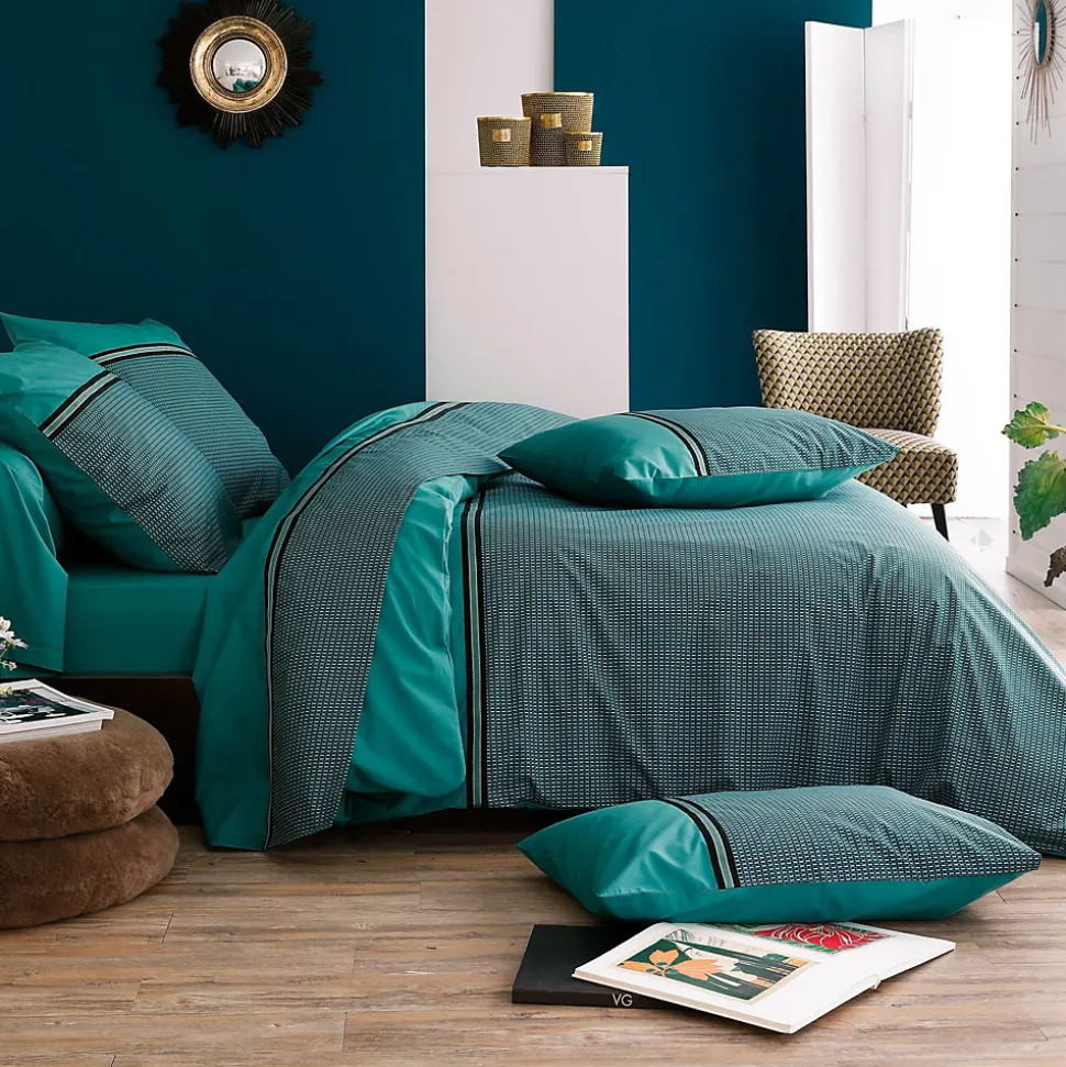 Taie de traversin 240x43 cm percale de coton GUSTAV vert Emeraude