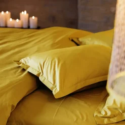 Taie de traversin 43x190 cm percale de coton MANOIR jaune Moutarde