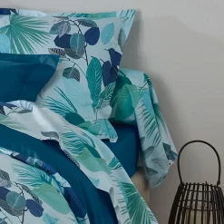 Taie de traversin 140x43 cm percale de coton MOOREA PACIFIC bleu/vert