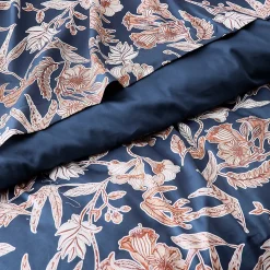 Taie de traversin 240x43 cm satin de coton BOTANIC bleu Nuit