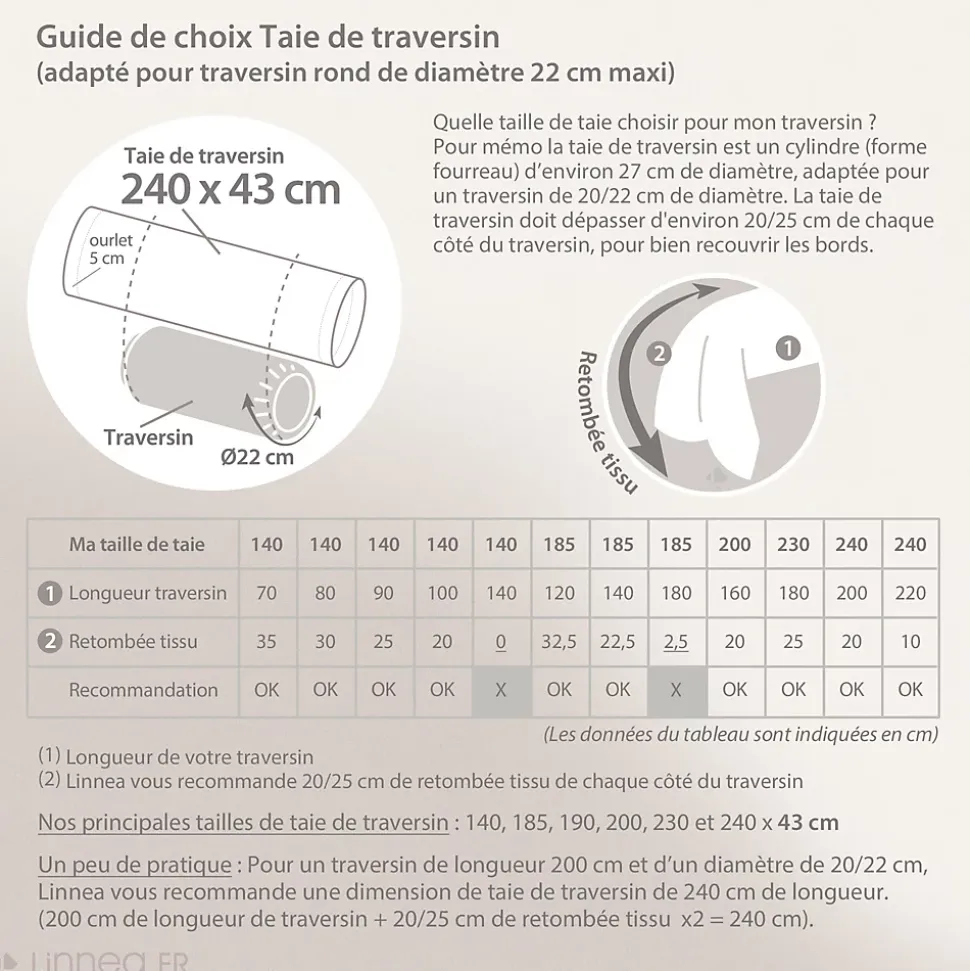 Taie de traversin 240x43 cm satin de coton GRAND HÔTEL marron sable