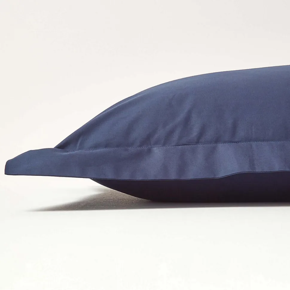 Taie d'oreiller à volants bleu marine 100% coton égyptien 200 fils, 50x75 cm - HOMESCAPES