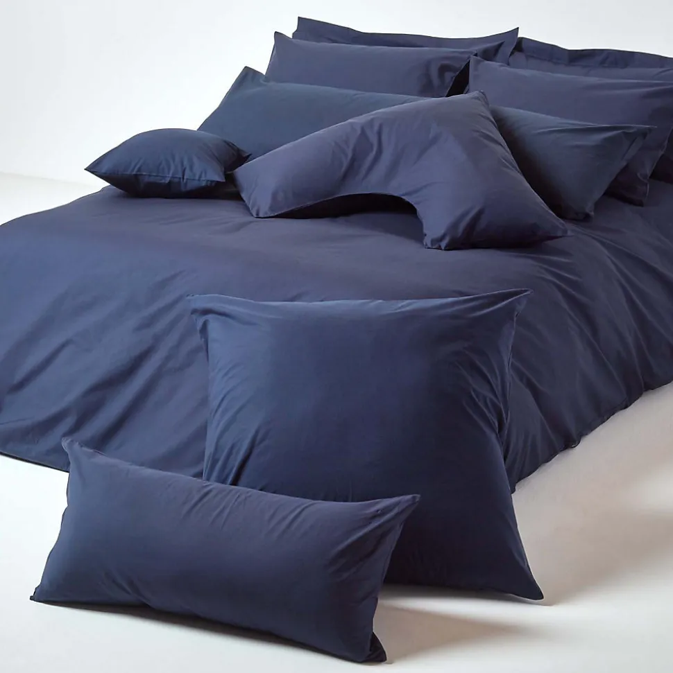 Taie d'oreiller à volants bleu marine 100% coton égyptien 200 fils, 50x75 cm - HOMESCAPES