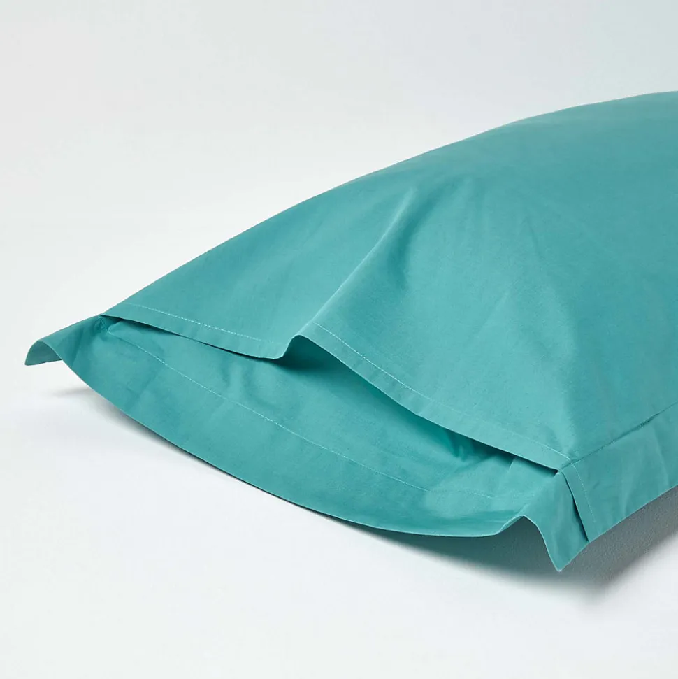 Taie d'oreiller à volants bleu canard 100% coton égyptien 200 fils, 50x75 cm - HOMESCAPES